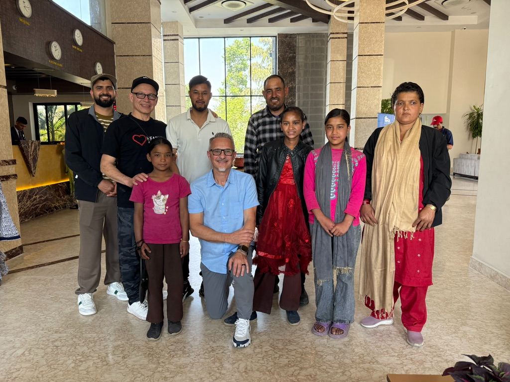 Shiparah, Sryrisma and Junia with the Hearts for Nepal team after arriving from Mugu